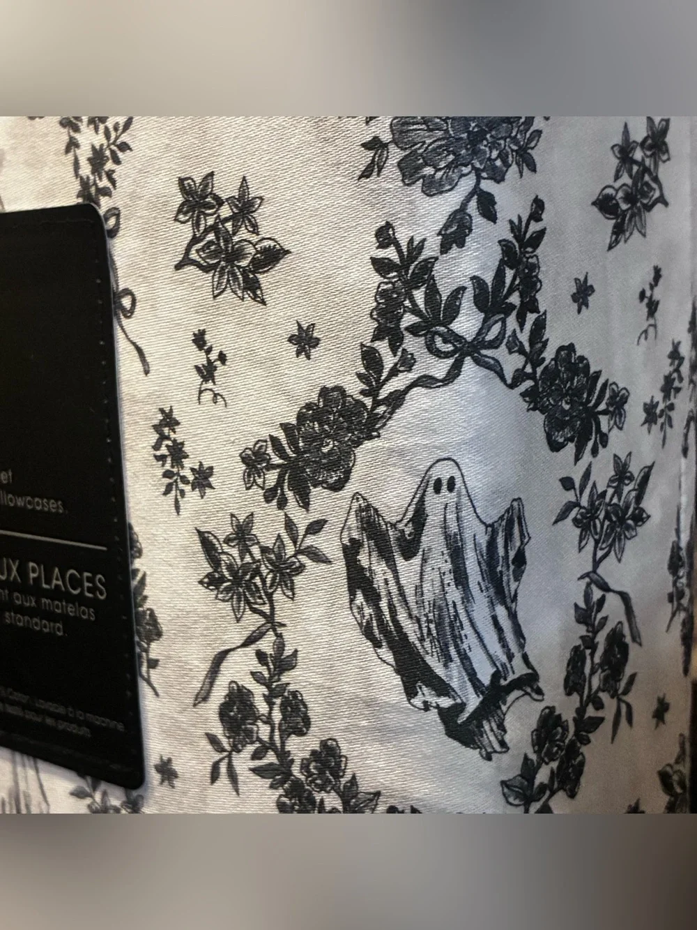Cynthia Rowley Halloween Black & White Ghost Toile FULL‎ Sheet Set VIRAL Bedding